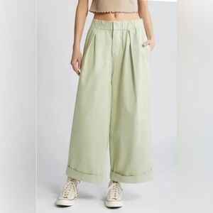 NWT Free People After Love Roll Cuff Wide Leg Pants Sz S Light Green